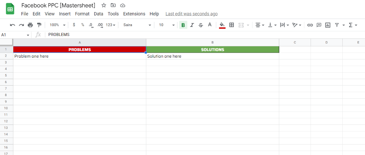 Facebook PPC Problems Sheet