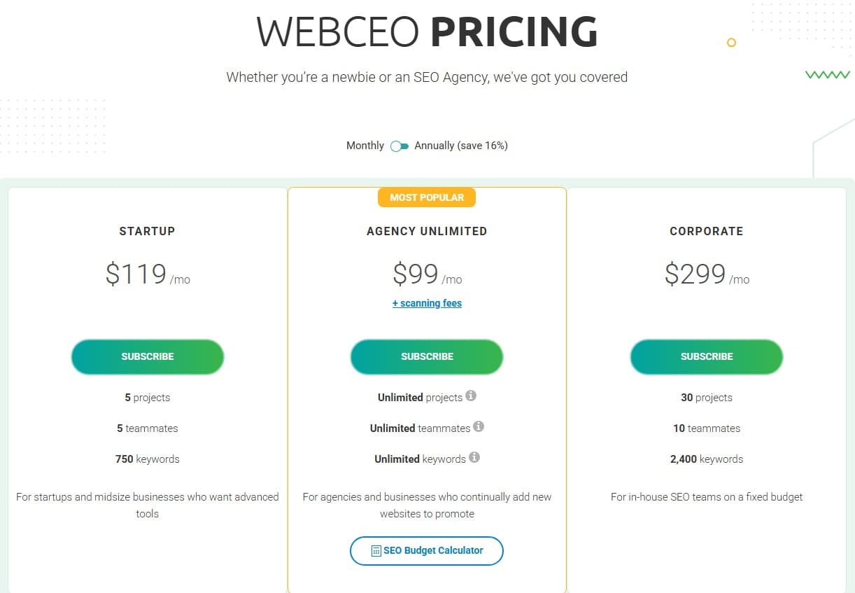 WebCEO Pricing