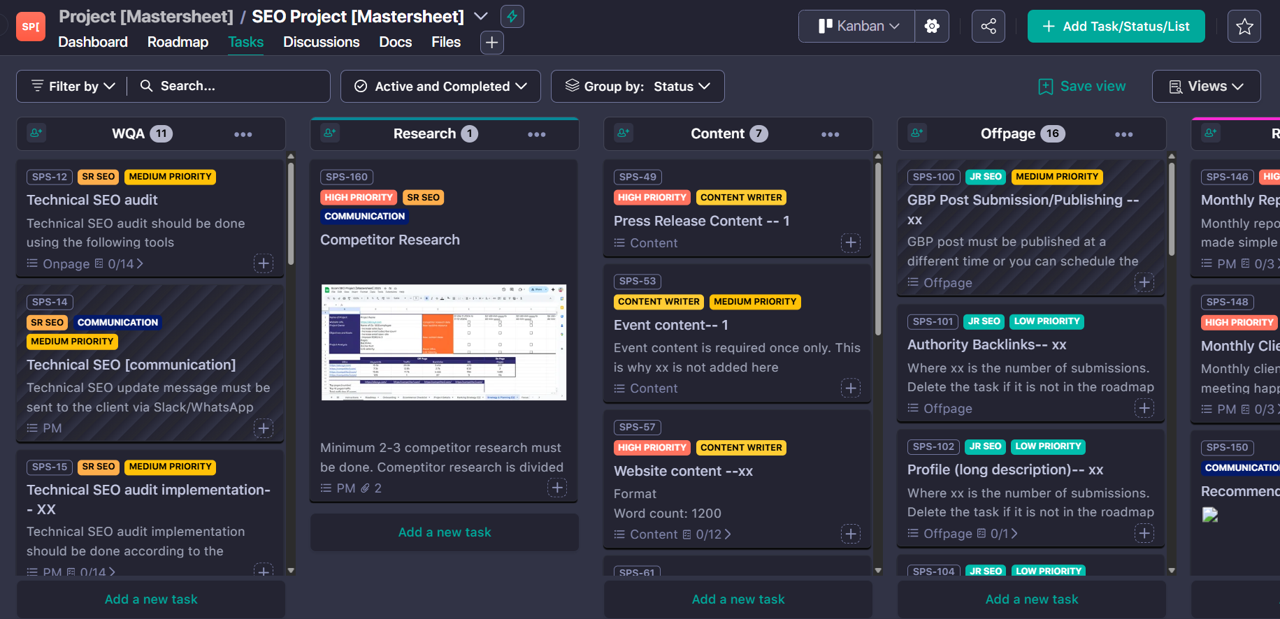 Niftypm - SEO Project Mastersheet