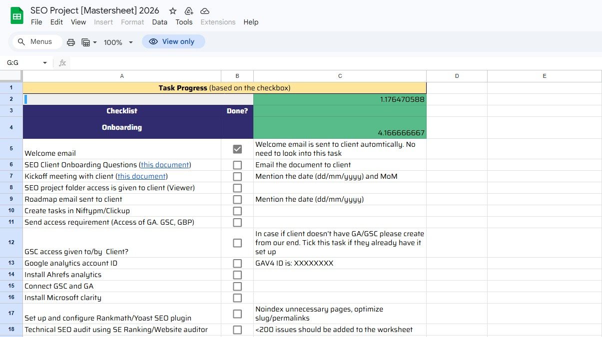 SEO Project Mastersheet -- Onboarding