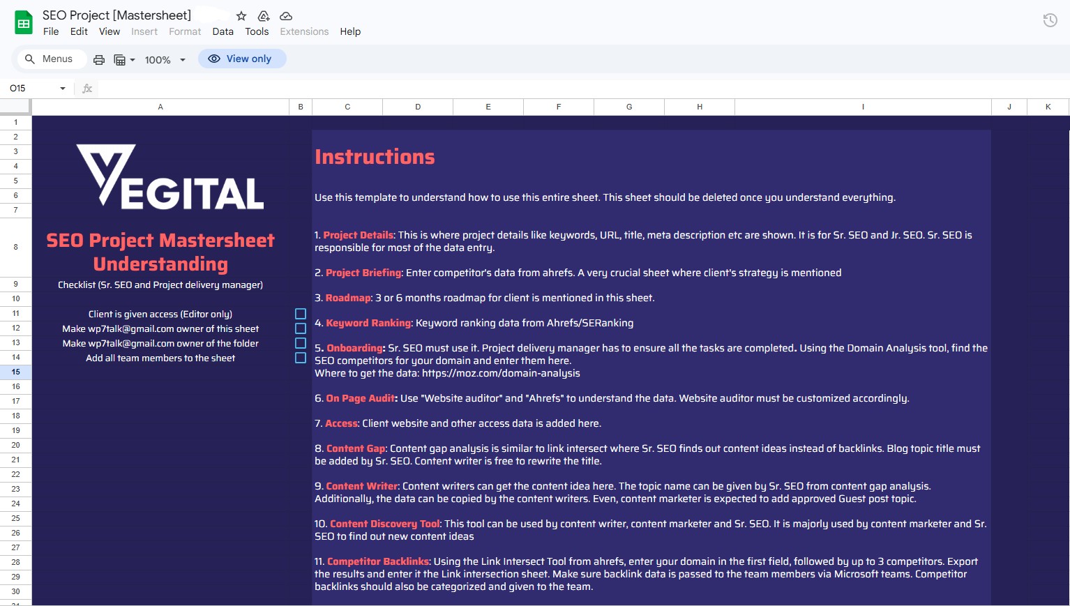 SEO Project Mastersheet