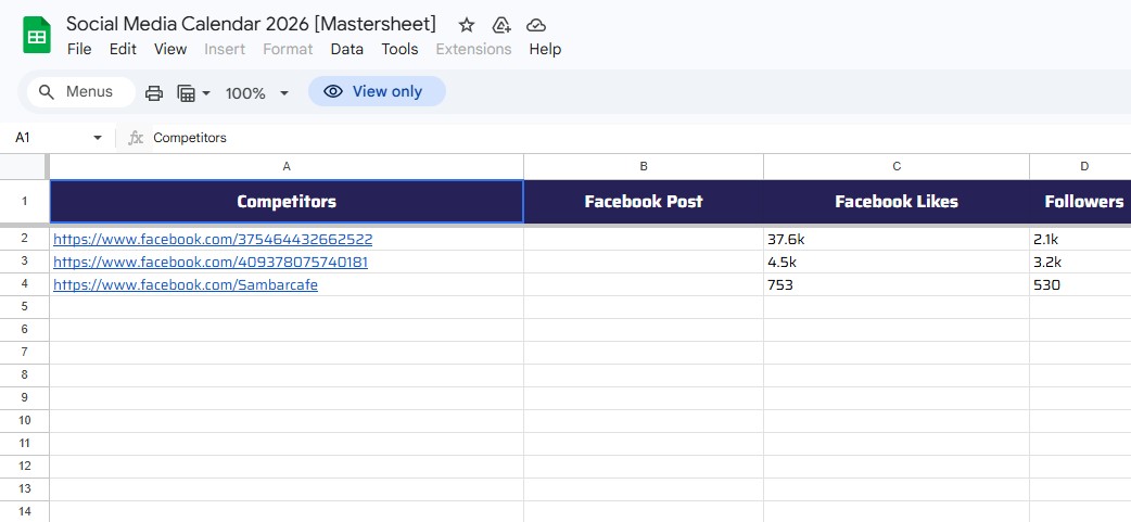 Social Media Mastersheet - Competitor Worksheet